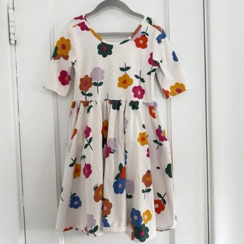 Hanna Andersson Floral Dress Fit & Flare Pocket White Multi Size 6-7